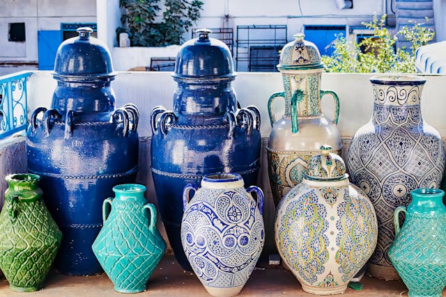 Large blue Mediterranean urns