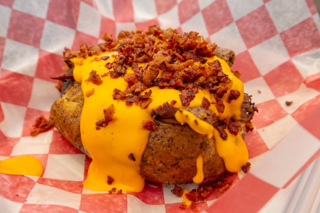 loaded jacket potato with cheese and bacon